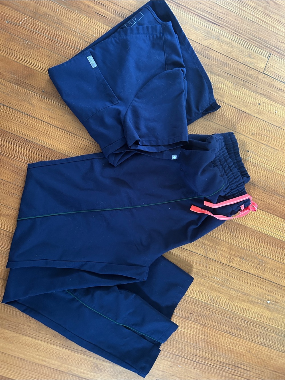 Figs Navy Jogger Pants with Pink Drawstrings